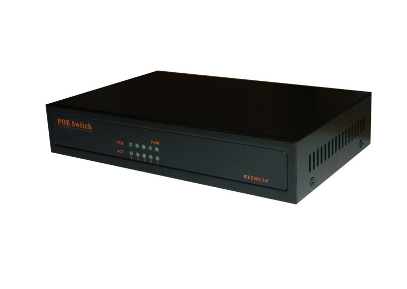 NS204SC5P PoE, коммутатор, настольный, 5 портовый, 4 PoE 802.3af 100Mbit порта, 15.4W, 1 слот для оптического разъема SC, кабель питания ЕВРО, черный
