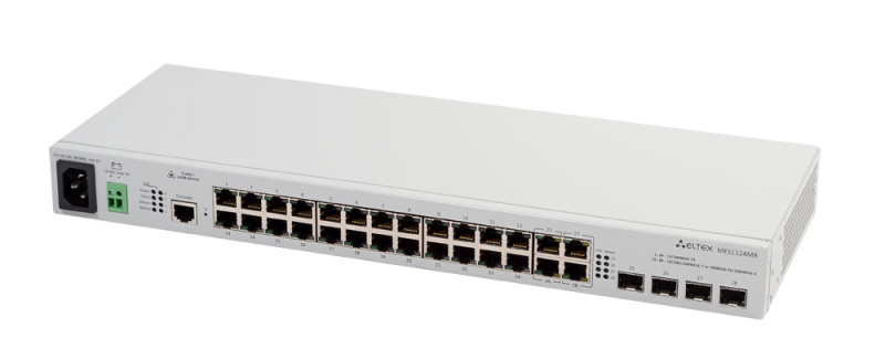 Ethernet-коммутатор MES1124MB, 24 порта 10/100 Base-T, 4 порта 10/100/1000 Base-T/1000Base-X (SFP), L2, 220V AC, 12V DC MES1124MB_AC