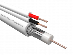 Кабель коаксиальный Netko RG-59U, 75 Ом (CCA, оплетка 32 нити AL)+кабель питания 2x0.75мм2, белый