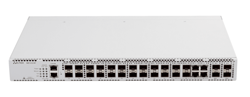 Ethernet-коммутатор MES3324F, 20 портов 1000Base-X(SFP), 4 комбинированных порта 10/100/1000Base-T/1000Base-X(SFP), 4 порта 10GBase-X(SFP+), L3, 2 слота для модулей питания MES3324F