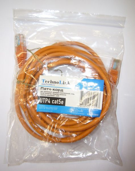 Патч-корд Technolink UTP4 cat 5e, 3,0м, ВС, LSZH, оранжевый, литой коннектор  T.BC.UTP.5e-3.0m-8