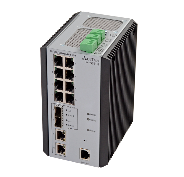 Ethernet-коммутатор MES3508, 8х10/100/1000Base-T, 2хcombo 10/100/1000Base-T/1000Base-X, L2, 20-70 VDC MES3508