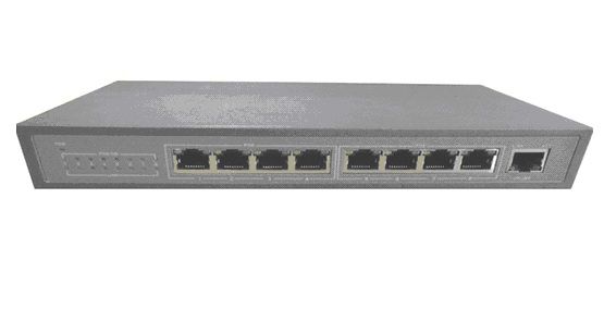 NS10829P PoE, коммутатор, настольный, 9 портовый, 8 PoE 802.3af 100Mbit портов, 15.4W, 1 Uplink 1Gbit порт, кабель питания ЕВРО, серый