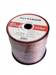 Кабель акустический 2*2.0мм2 (3*37*0.15мм) CCA, 100м, пластиковая катушка, прозрачный NETKO Optima