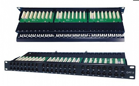 Патч-панель UTP, 19&quot;, 48 портов RJ45, cat.6, 1U, Dual Type IDC, Netko СКС IPTB48-KRO-C6C/BK
