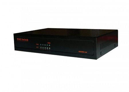 NS2045P PoE, коммутатор, настольный, 5 портовый, 4 PoE 802.3af 100Mbit порта, 15.4W, 1 Uplink 100Mbit порт, кабель питания ЕВРО, черный