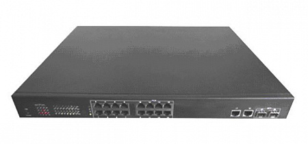 NS1016S18P PoE, коммутатор, 19&quot;, 18 портовый, 16 PoE 802.3af 10/100Mbit портов, 15.4W + 2 комбинированных порта 1000Base-T/SFP слот, VoIP, управление через web интерфейс, кабель питания ЕВРО, черный