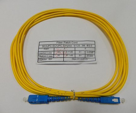Патч-корд оптический соединительный SC-SC/UPC SM Simplex 3.0мм 9/125, 3м Netko N--S-1-A-SC-SC-3M
