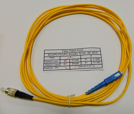 Патч-корд оптический переходной SC-FC/UPC SM Simplex 3.0мм 9/125, 3м N--S-1-A-SC-FC-3M